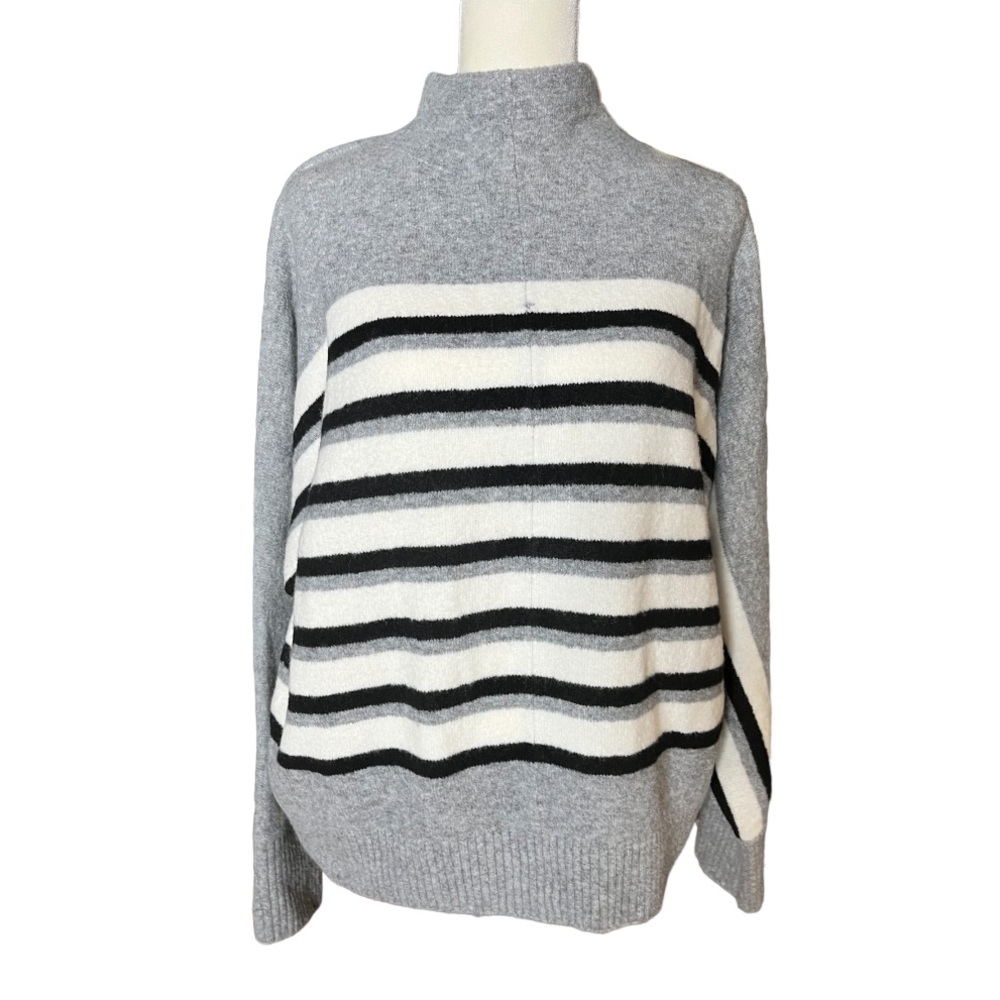 LOFT Wool Acrylic Blend Mock Neck Striped Relaxed Sweater Size M